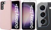 Hoesje geschikt voor Samsung Galaxy S23 Plus - Screenprotector GlassGuard & Camera Lens Screen Protector - Back Cover Case SoftTouch Roze