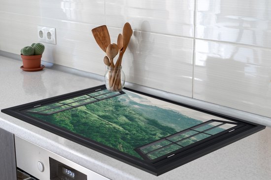 KitchenYeah® Inductie beschermer 81.6x52.7 cm - Doorkijk - Berg - Boom - Kookplaataccessoires - Afdekplaat voor kookplaat - Inductiebeschermer - Inductiemat - Inductieplaat mat