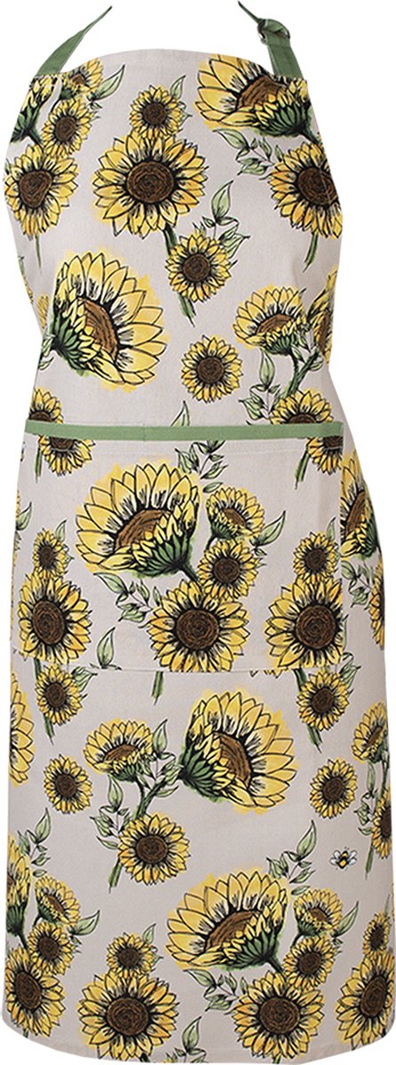 Clayre & Eef Keukenschort 70x85 cm Beige Geel Katoen Zonnebloemen