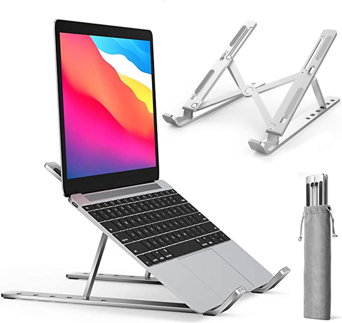 Verstelbare Laptop Standaard Universeel - Ergonomisch - Aluminium - 15,6 Inch - Zilver