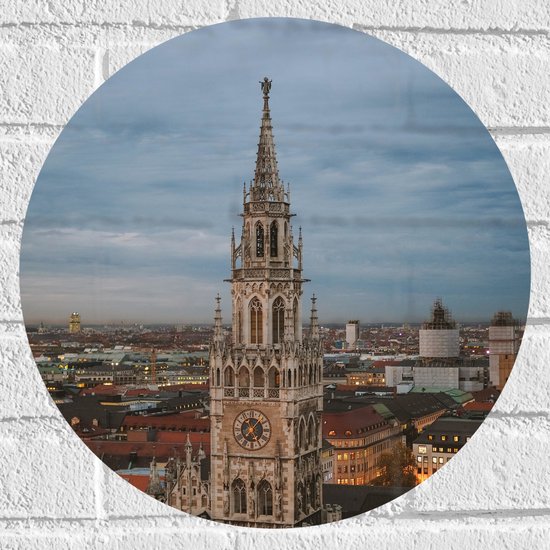 WallClassics - Muursticker Cirkel - Bovenkant van het Stadhuis New Town Hall - 40x40 cm Foto op Muursticker