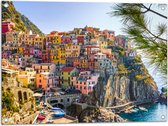WallClassics - Tuinposter – Gekleurde Huizen op de Berg - Italië - 80x60 cm Foto op Tuinposter (wanddecoratie voor buiten en binnen)