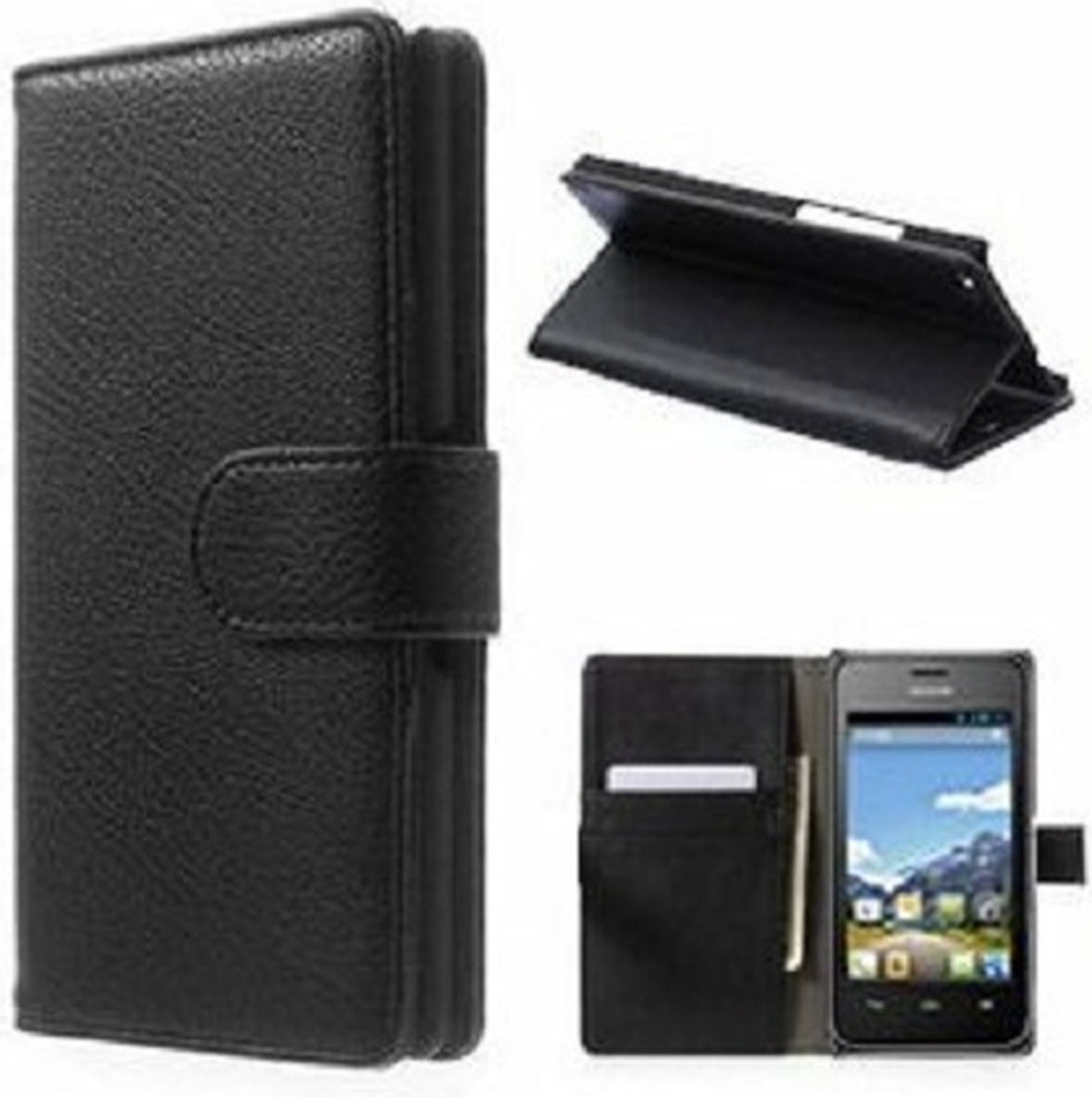 Huawei Y320 Hoesje Met Pasjeshouder Bookcase Zwart