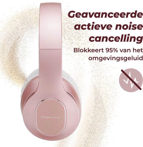 PowerLocus Draadloze Active Noise Cancelling Over-Ear Koptelefoon - Bluetooth Hoofdtelefoon - Met microfoon - Rose Gold