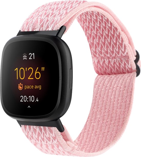 Nylon bandje - geschikt voor Fitbit Versa 4 / Sense 2 - roze