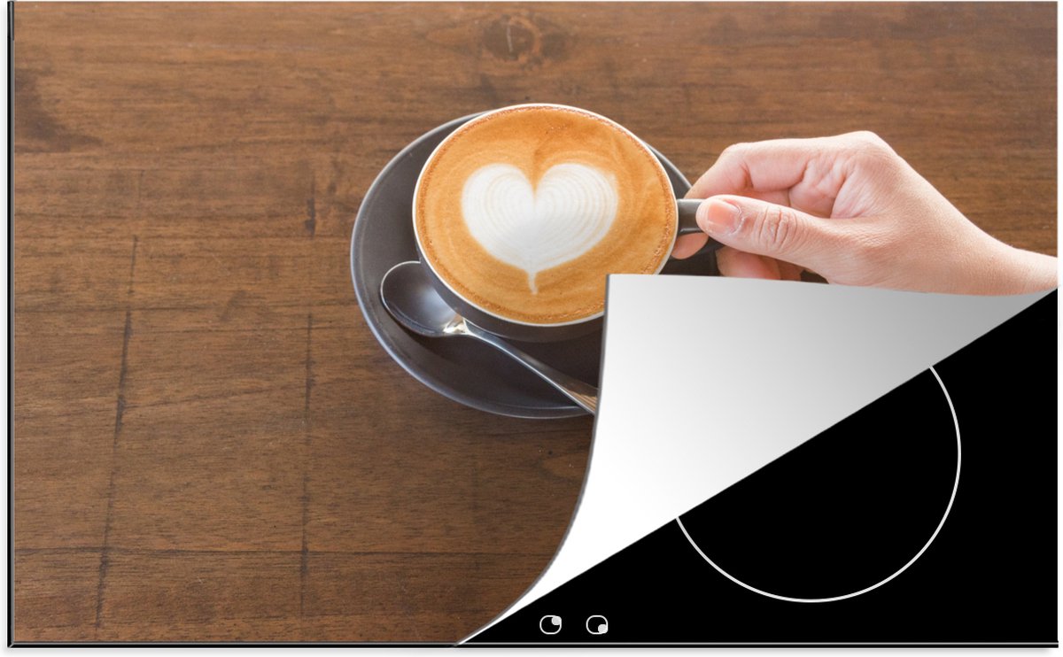 KitchenYeah® Inductie beschermer 80.2x52.2 cm - Kop koffie met groot wit hart - Kookplaataccessoires - Afdekplaat voor kookplaat - Inductiebeschermer - Inductiemat - Inductieplaat mat