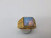 RVS Edelsteen Opaal goudkleurig Griekse design Ring. Maat 19. Vierkant ringen met beschermsteen. geweldige ring zelf te dragen of iemand cadeau te geven.