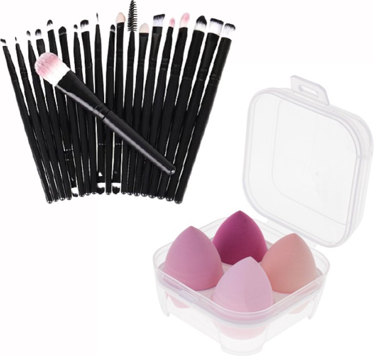 Beauty Blender Set 4 Stuks & Make Up Kwastenset 20 Stuks - Makeup Spons - Make Up Borstel Set - Make Up Ei – Make Up Kwast