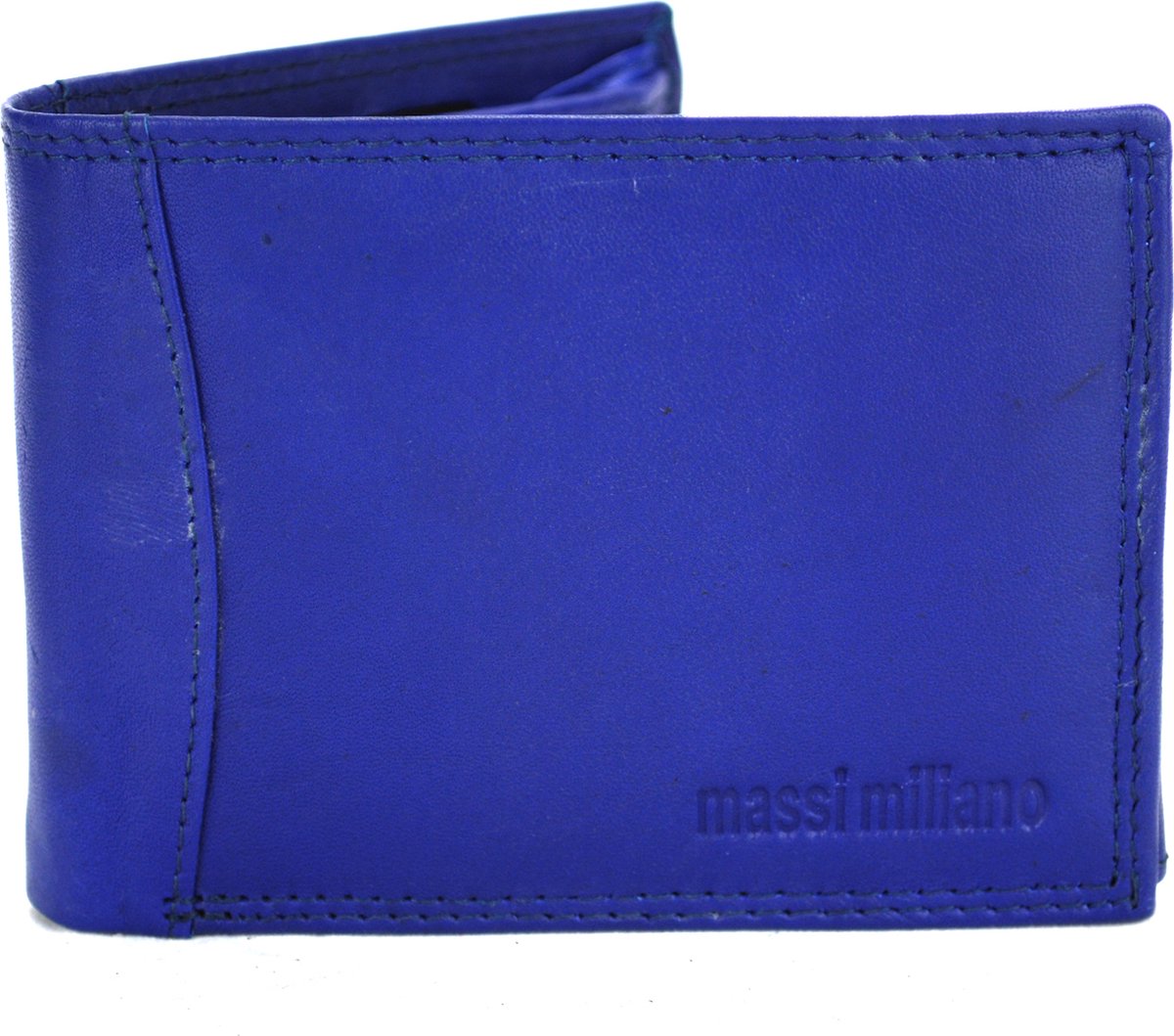 Massi Miliano Kleine Portemonnee Heren Nappa Leer Royalblauw - Billfold - 11x1.5x8.5cm-(PHXW-350-5) -