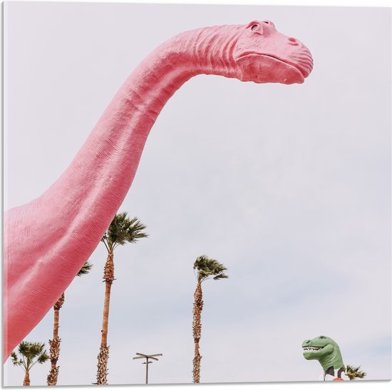 WallClassics - Acrylglas - Roze Dinosaurus - 50x50 cm Foto op Acrylglas (Wanddecoratie op Acrylaat)