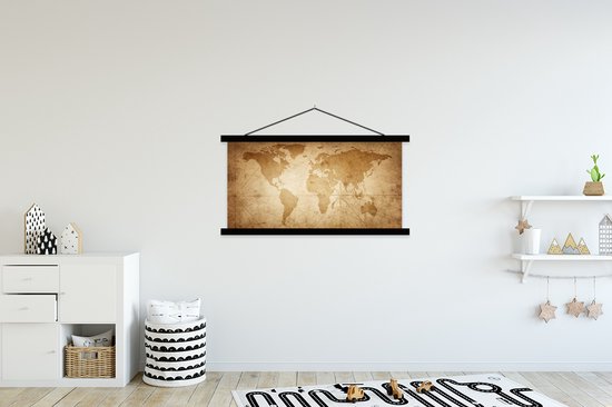 Affiche scolaire - Wereldkaart - Vintage - Papyrus - 150x75 cm - Lattes noires