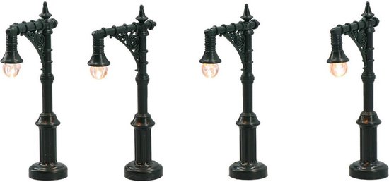 4x stuks kerstdorp straatlantaarns/lantaarnpalen met verlichting 10 cm