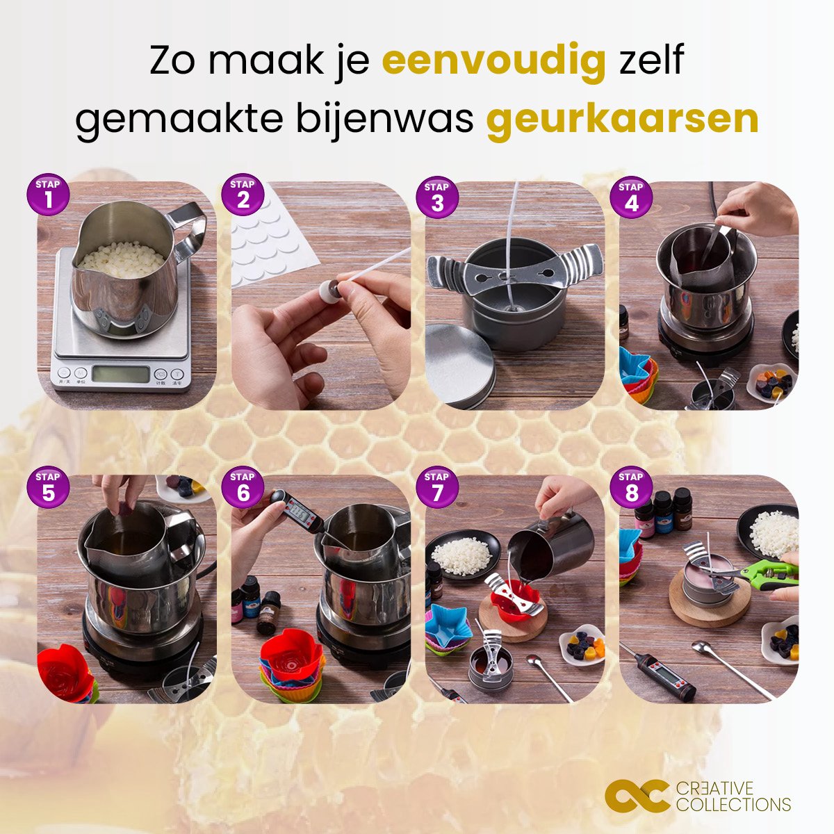 Kaarsen maken pakket – DIY starterset geurkaarsen – Complete set met bijenwas en geuren – Voor beginners / volwassenen — afbeelding 6