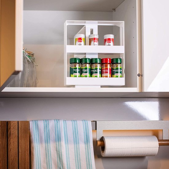 UPP Kruidenrek uittrekbaar, praktisch kastinzet, opbergsysteem voor keuken en badkamer, ruimtebesparend nisrek als kastsysteem of direct op het werkblad, kunststof, wit van UPP — afbeelding 2