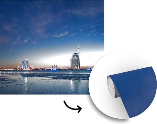 Papier peint vinyle - Belle Burj Al Arab et Jumeirah Beach Hotel au coucher du soleil largeur 240 cm x hauteur 240 cm - Tirage photo sur papier peint (disponible en 7 tailles)