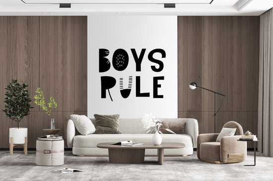 Illustration pour enfants avec une citation 'Boys rule' sur fond blanc 200x300 cm