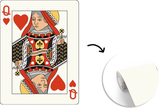 Papier peint photo peint Cartes à jouer - Illustration reine des coeurs carte à jouer largeur 190 cm x hauteur 260 cm - Tirage photo sur papier peint vinyl (disponible en 7 formats) - chambre/séjour/bureau