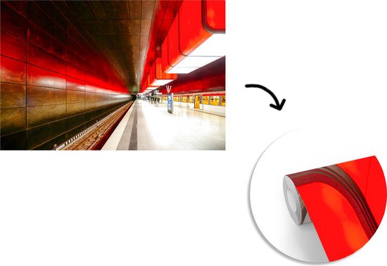 Papier peint Papier peint photo en vinyle - Station de métro éclairée à Hambourg largeur 360 cm x hauteur 240 cm - Tirage photo sur papier peint (disponible en 7 tailles)