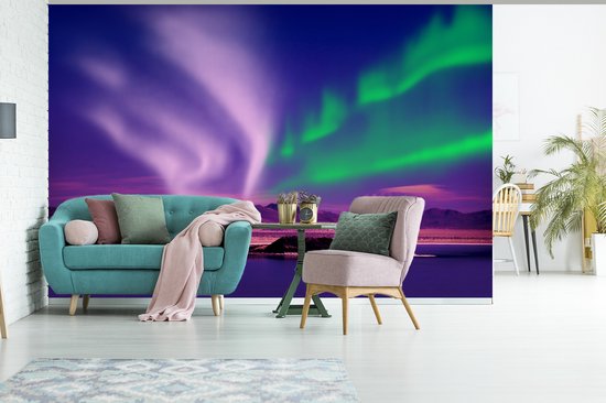 Behang - Fotobehang Noorderlicht - Sneeuw - Natuur - Breedte 360 cm x hoogte 240 cm