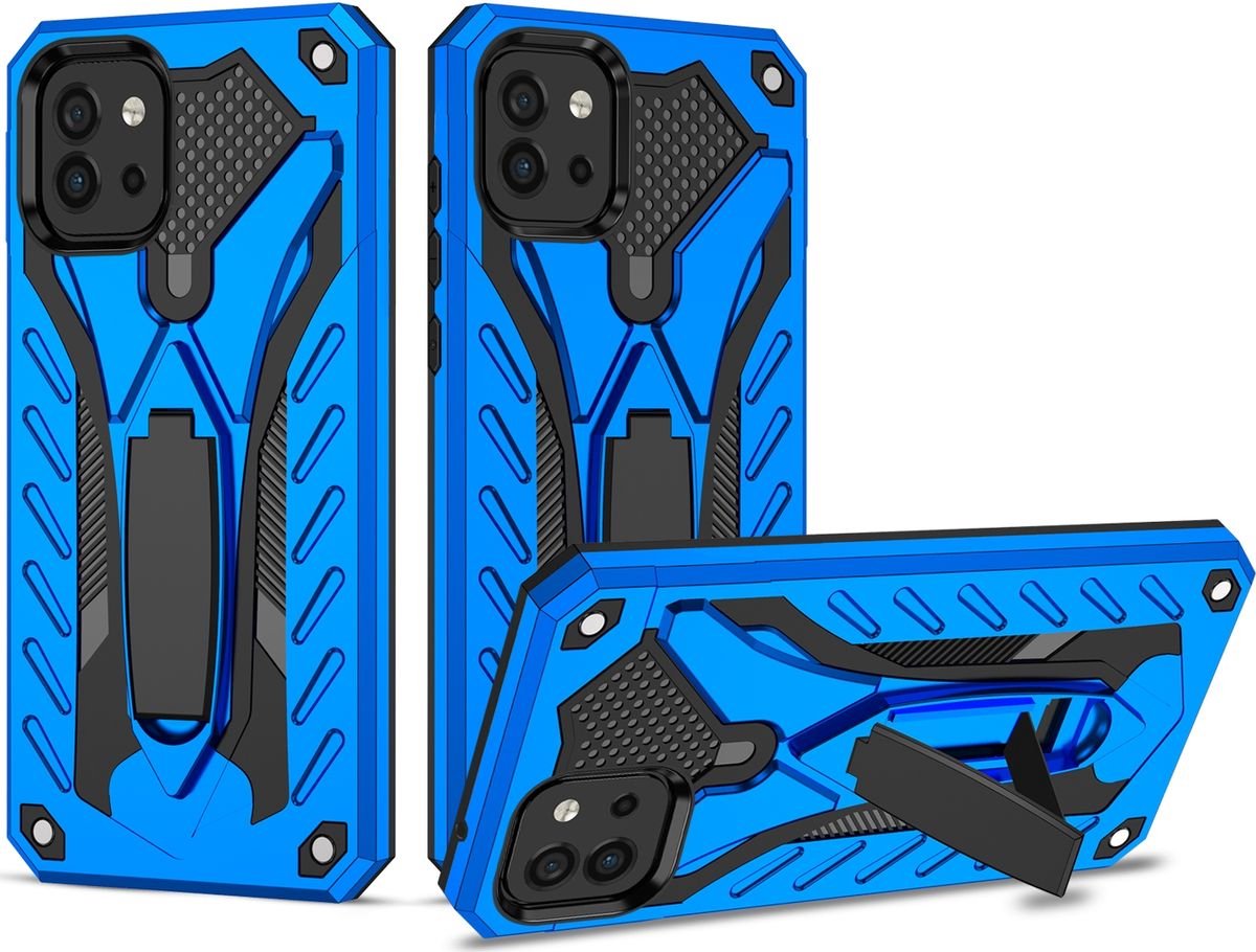 Mobigear Hoesje geschikt voor Samsung Galaxy A03 Telefoonhoesje Hardcase | Mobigear Armor Stand Backcover Shockproof met Standaard | Schokbestendig Galaxy A03 Telefoonhoesje | Anti Shock Proof - Blauw