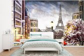 Behang - Fotobehang Schilderij - Parijs - Frankrijk - Olieverf - Breedte 295 cm x hoogte 220 cm