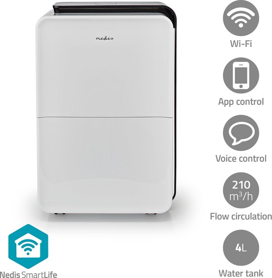 Nedis SmartLife Luchtontvochtiger - Wi-Fi - 30 l/Dag - Ontvochtiging / Continu / Was drogen / Ventilatie - Android / IOS - Regelbare hygrostaat - 210 m³/h