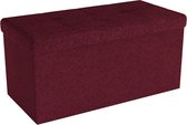 Intirilife Opvouwbare bank 76x38x38 cm in CHERRY RED - Zitkubus met opbergruimte en deksel van stof met holtes - Zitkubus voetensteun opbergbox kist zitkruk