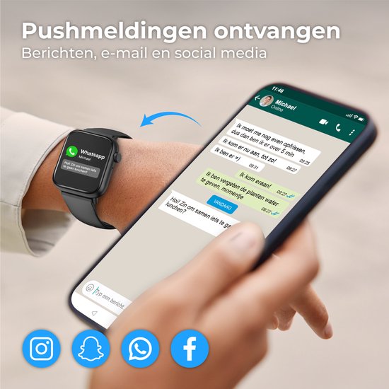 Nuvance - Smartwatch Heren & Dames met Bluetooth - 45mm - Geschikt voor alle Smartphones - Stappenteller en Hartslagmeter - Waterdicht - Zwart - Nuvance