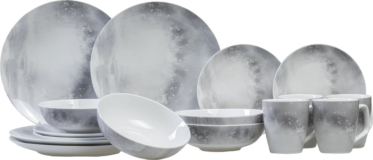 Service de vaisselle en pierre de béton S&P - 6 personnes - 16 pièces -  Porcelaine -... | bol.com