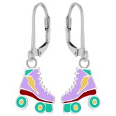 Oorbellen meisje | Zilveren kinderoorbellen | Zilveren oorhangers, rolschaats in pastelkleuren met bliksemschicht