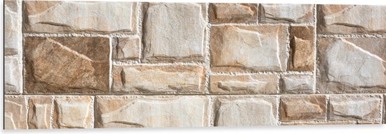 Dibond - Verschillende Vormen Stenen Muur - 120x40 cm Foto op Aluminium (Met Ophangsysteem)