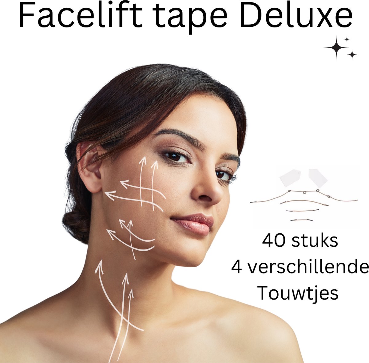 Face lift Tape deluxe - facelift zonder chirurgie - Instant Eyes, Face and Neck lift - 44 stuks - Transparent