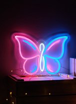 OHNO Neon Verlichting Butterfly - Neon Lamp - Wandlamp - Decoratie - Led - Verlichting - Lamp - Nachtlampje - Mancave - Neon Party - Kamer decoratie aesthetic - Wandecoratie woonkamer - Wandlamp binnen - Lampen - Neon - Led Verlichting - Blauw, Roze
