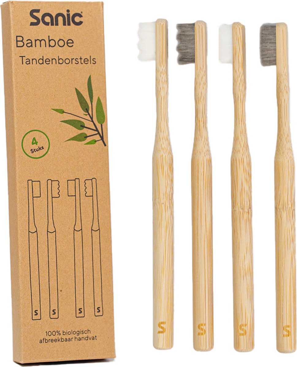 Bamboe tandenborstel 100% biologisch afbreekbaar Vegan BPA-vrij Zero waste - 4 tandenborstels