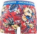Zwarte boxershorts met tropische print van bladeren en bloemen en een oranje band van JACK & JONES.
