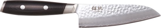 Yaxell Japonais - Série Tsuchimon - Couteau de Chef Santoku - Acier VG10 - 61 HRC - Lame 12,5 cm - 3 Couches d'Acier Damas - Manche Toile-Micarta