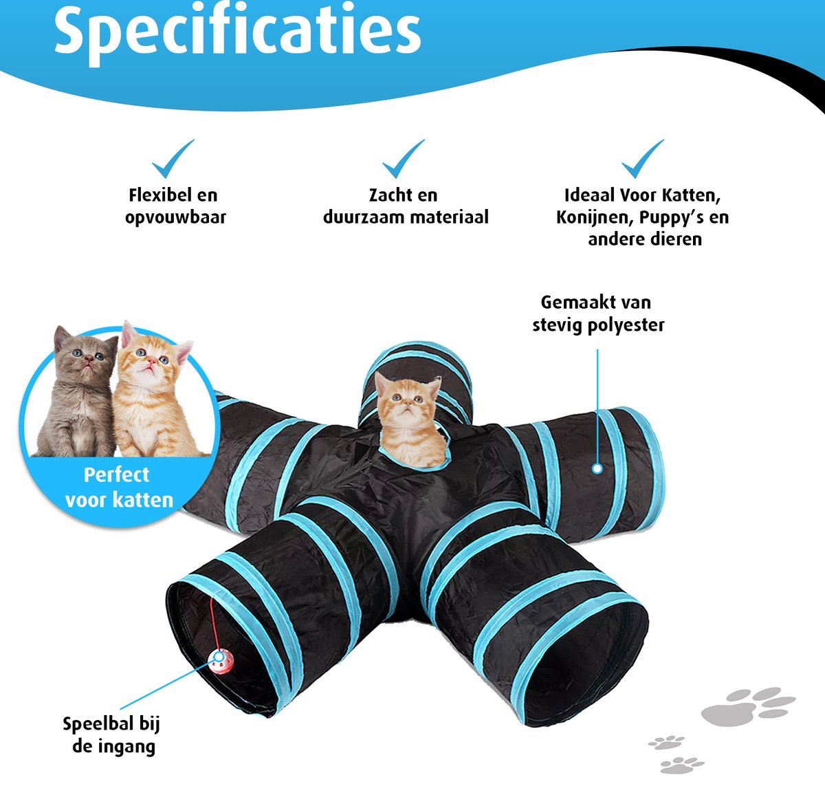 Kattentunnel - 5 Gangen - Konijnentunnel - Speeltunnel - Kattenspeelgoed - Kattenspeeltjes - Kruiptunnel — afbeelding 6