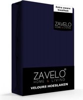 Zavelo Hoeslaken Velours Navy - Fluweel Zacht - 30 cm Hoekhoogte - Rondom Elastiek - Velvet - Lits-jumeaux 160/180x200/220 cm