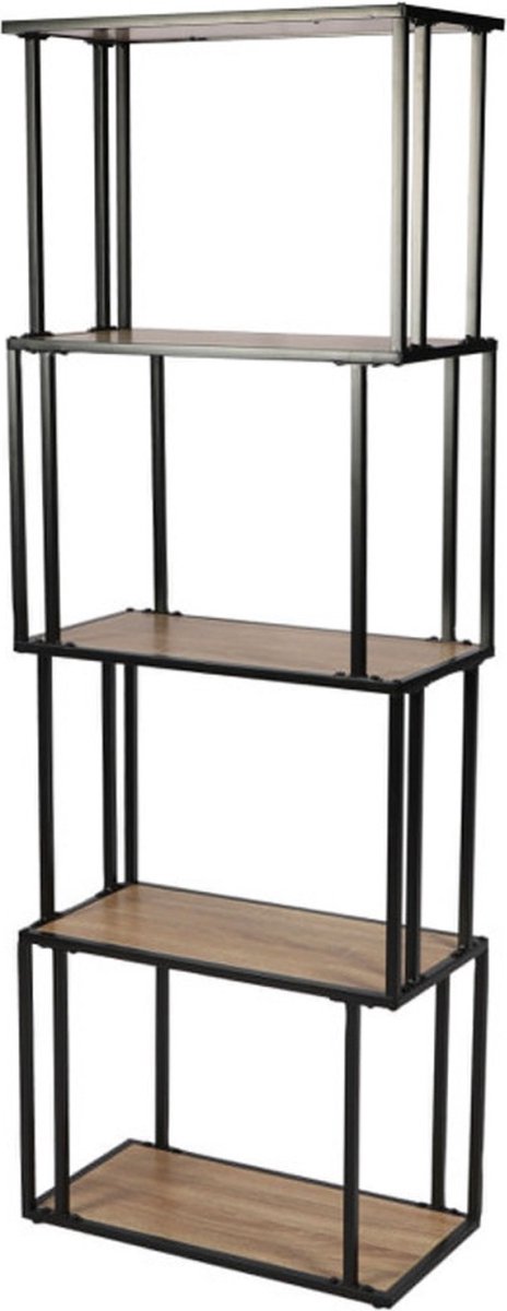 Urban Living "COLORADO" Boekenkast met 5 niveaus en speels asymmetrisch design - 60 x 30 x H170 cm. Zwart en Sonoma houtdecor