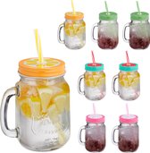 Relaxdays drinkglazen - rietje en deksel - set van 8 - vruchten design - handvat - glazen