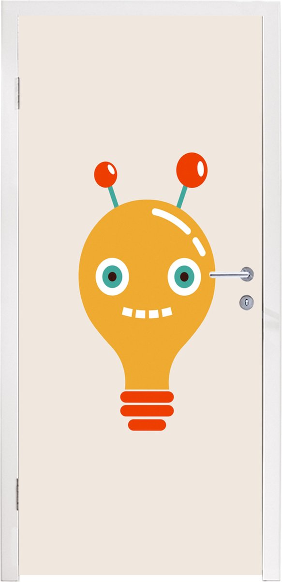 Deurposter 85x205 cm - Deursticker Robot - Gloeilamp - Gezicht - Antenne - Kinderen - Meub
