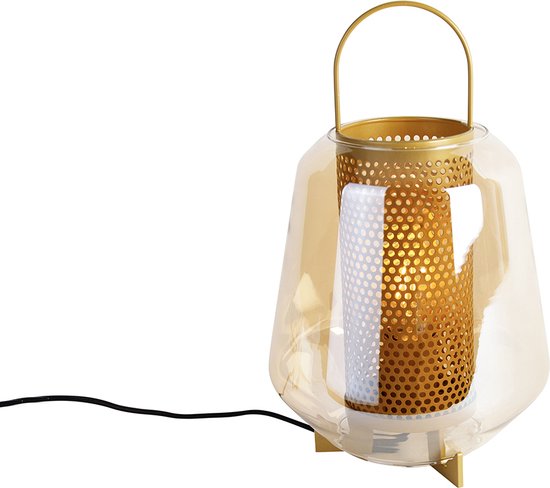 QAZQA kevin - Art Deco Tafellamp - 1 lichts - H 36.5 cm - Goud/messing - Woonkamer | Slaapkamer | Keuken