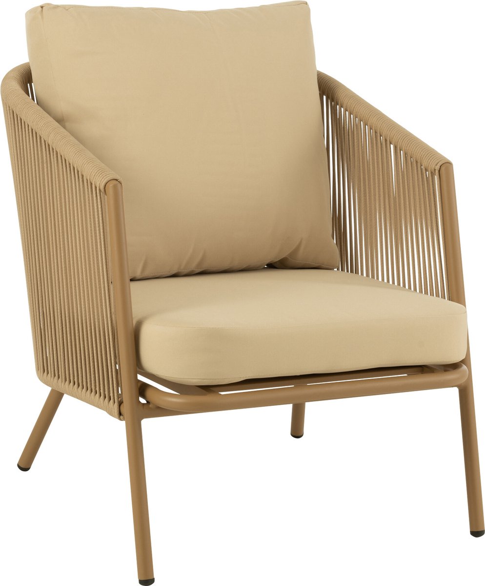 J-Line Zetel+Kussens 1Persoon Metaal/Touw Beige - 2 stuks