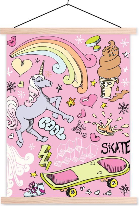 Affiche scolaire enfants - Affiche scolaire safari - Filles - Design - Unicorn - Arc-en-ciel - Rose - Décoration murale chambres d'enfants - 60x80 cm