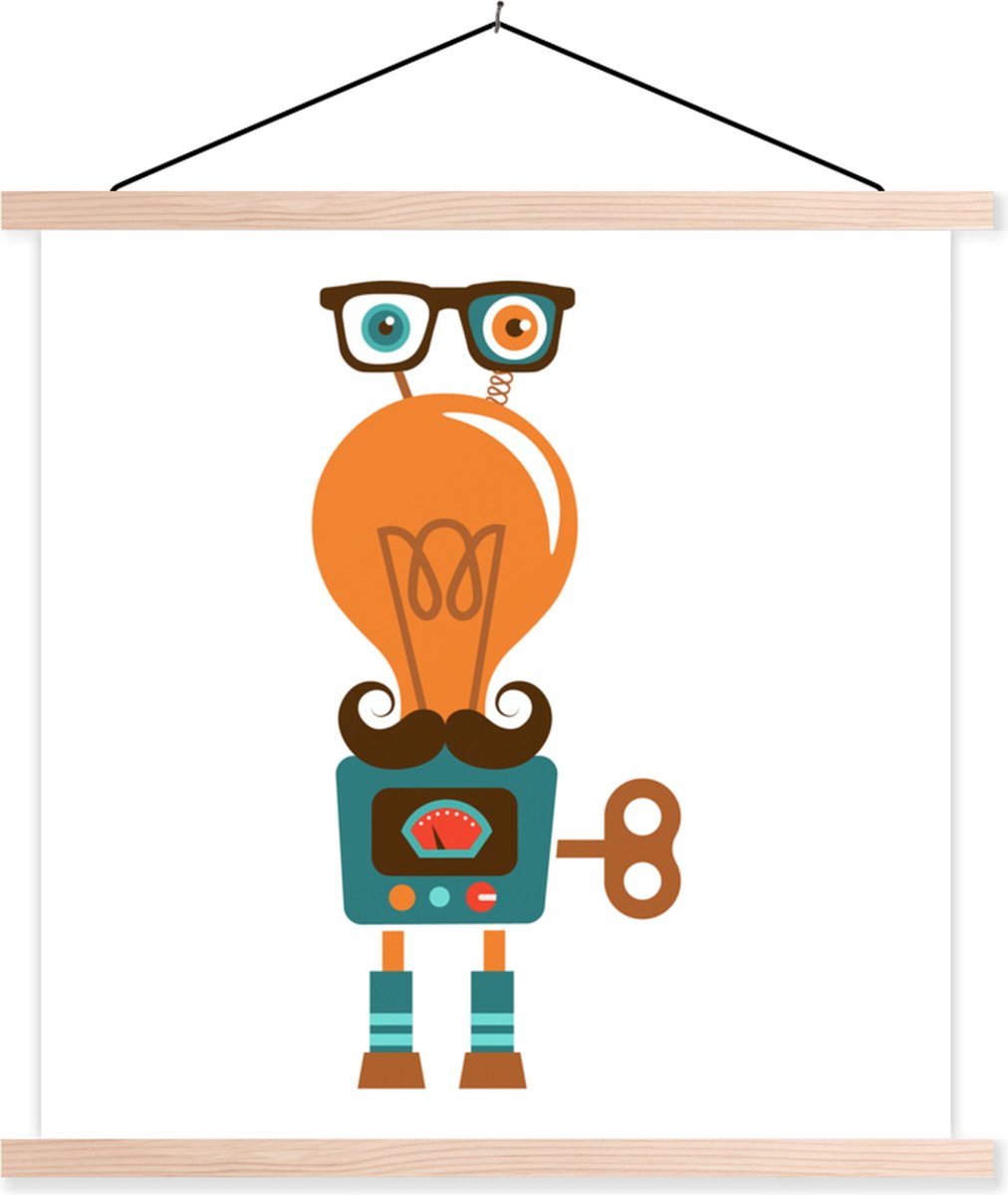 Posterhanger incl. Poster 60x60 cm - Schoolplaat - Robot - Bril - Gloeilamp - Snor - Kinde