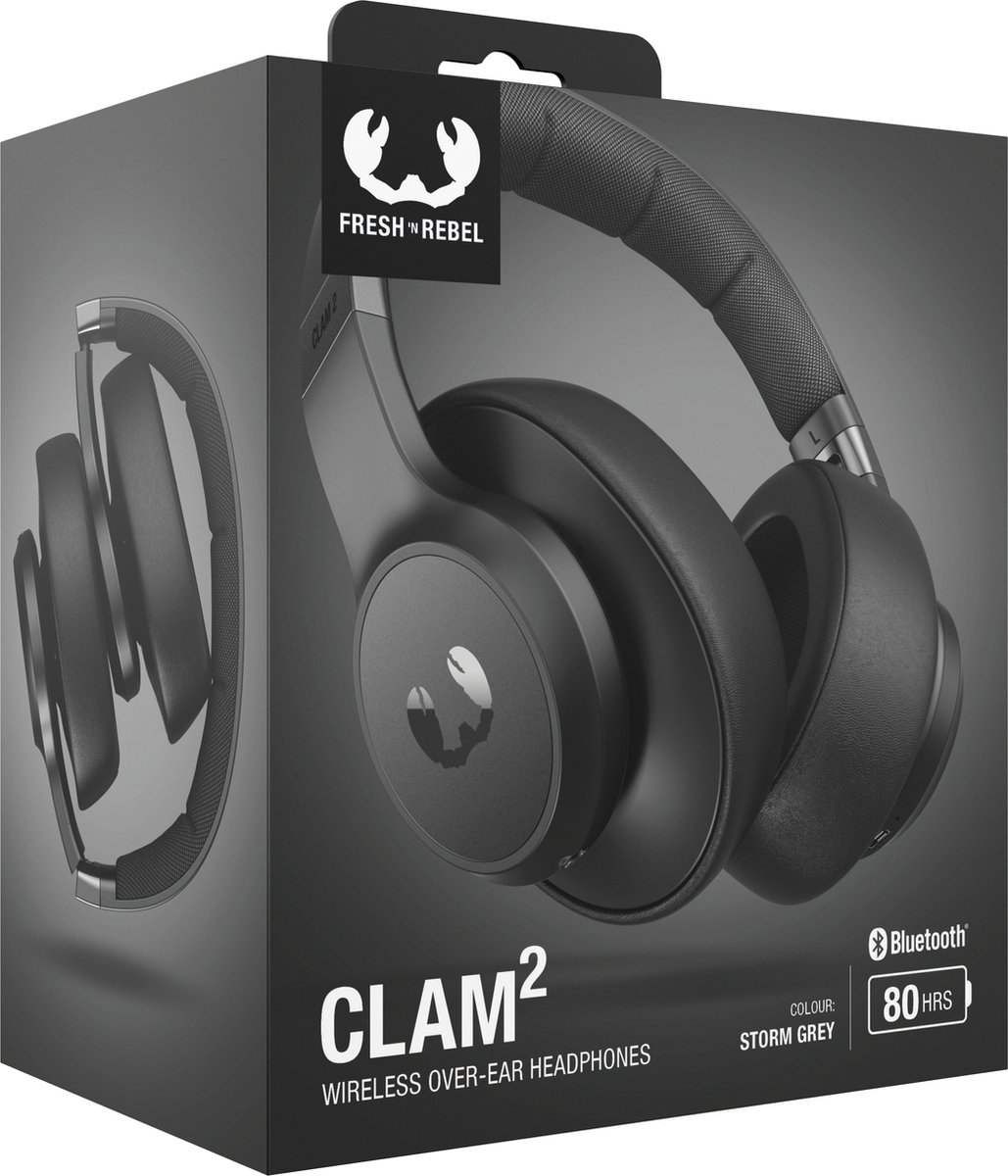 Fresh 'n Rebel Clam 2 - Over-ear koptelefoon draadloos - 80 uur  batterijduur - Storm Grey | bol