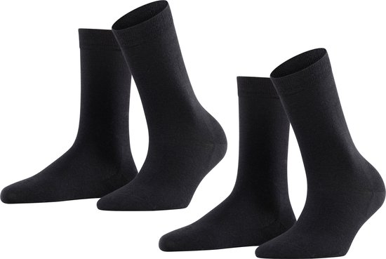 FALKE Softmerino 2-Pack warme ademende merinowol katoen multipack sokken dames zwart - Maat 37-38