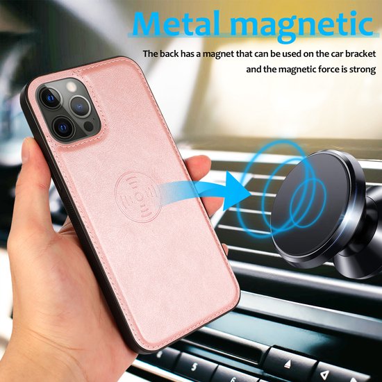 Perfeqt geschikt voor iPhone 14 Pro Max Uitneembare leer BookCase Hoesje - Rose Gold