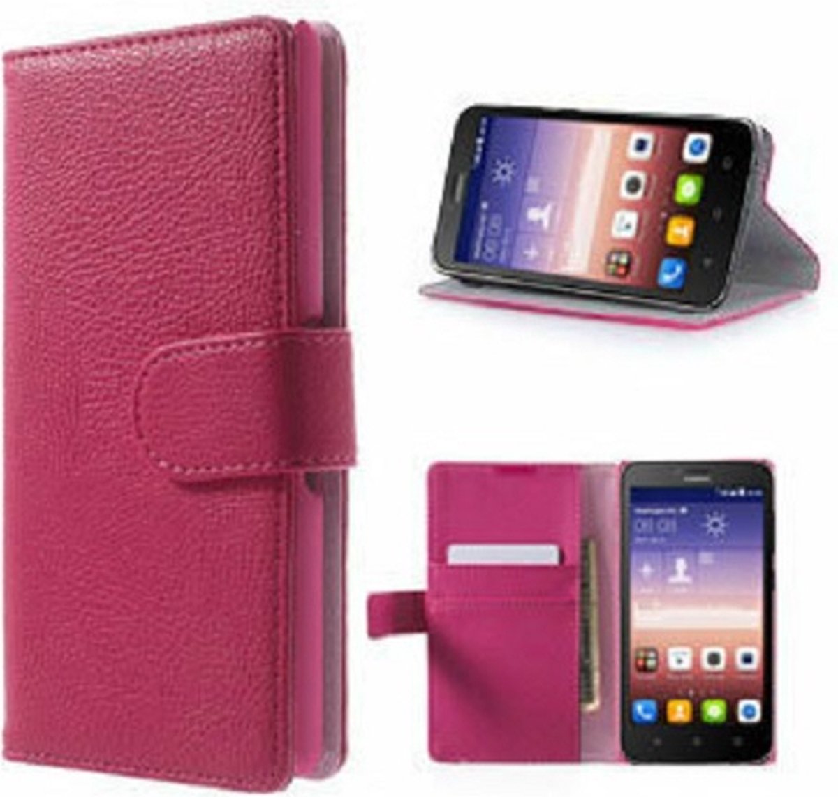 Huawei Y625 Hoesje Met Pasjeshouder Bookcase Roze