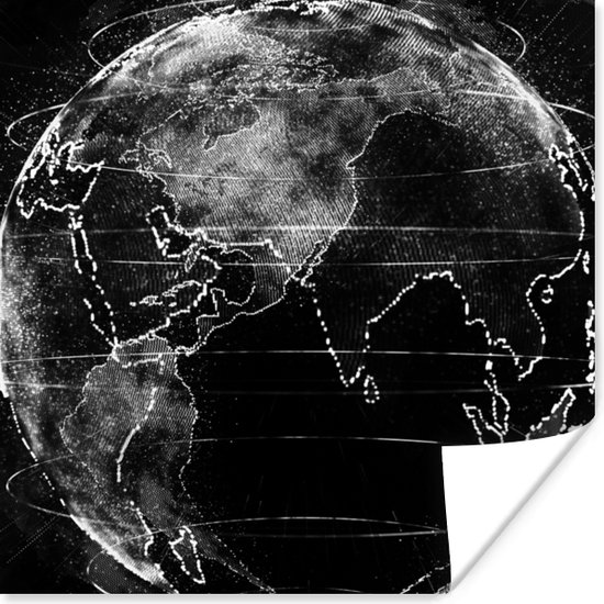 Terre abstraite faite de lignes en papier poster noir et blanc 75x75 cm - Tirage photo sur Poster (décoration murale salon / chambre)